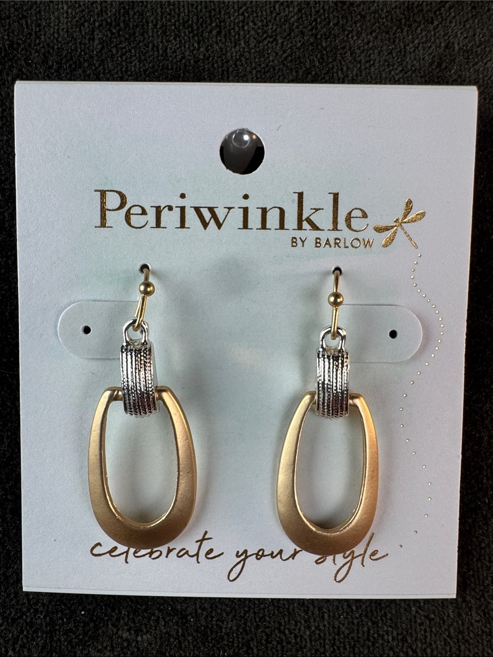 0426-Periwinkle by Barlow Gold and Silver Two-Tone Oval Drop Earrings
